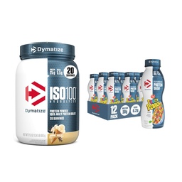 A Dymatize Performance Protein Shake, Fruity Pebbles (12 csomag) + ISO100 Whey Protein Power Isolate, Gourmet Vanilla (20 adag)
