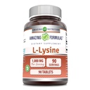 Amazing Formulas L- Lysine 1000mg Amino Acid Tablets Supplement 124; Non- GMO Wonder124; Gluten Free Acid 124; Made in USA (90 gróf)