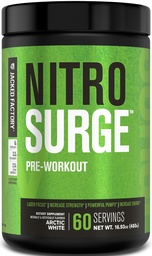Jacked Factory NITROSURGE előedzés kiegészítés - Endless Energy, Instant Strength Gains, Clear Focus, Intense Pumps - NO Booster & Powerful Pretusing Energy Powder - 60 Servings, Arctic White