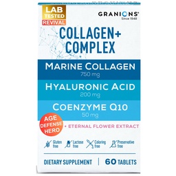 Marine Collagen Pills Complex - 200mg Hyaluronic Acid Supplement, Coenzim Q10 CoQ10, hidrolizált Marine Collagen Peptides, Örökkévaló Virág Hidratálás, Age Defense kiegészítők - 60 Sealed Tabletta