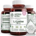 Natural Nutra L Lysine HCl, Promotes Bone Health and Growth, Support Skin Health, Javítja a C-vitamin abszorpció, Segít épített Collagen, Javítja a kalcium abszorpció, Non-GMO, Vegan, 500 mg, 50 kapszula.