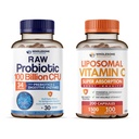 Teljes értékű Wellness Organic probiotics 100 milliárd CFU, Dr Formuled for Women and Men + Liposzómás C-vitamin kapszula (200 db 1500mg Build) Magas abszorpciós VIT C Bundle