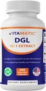Vitamatic DGL Licorice 3800 mg egyenértékű Per Serving (10: 1 kivonat 380 mg) - 10X Stronger - Támogatja az egészséges emésztési és légzőszervi funkciókat - 200 kapszula