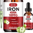 Folyékony vaspótló nők és férfiak vas cseppek vaspótló vérszegénység folsav, C-vitamin, B12 vörös vérsejt támogatás - zöld Apple Flavor, 2 Fl Oz