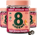 8Greens Supergreens Gummies | Super Greens Powder Superfood Gummy für Stoffwechsel, Immunität & Fokus, Verdauungs-Gesundheitsenzyme, Organisch: Chlorella, Spirulina, Aloe Vera, Peach Flavor, 150 Count