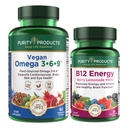 Tisztasági termékek Bundle - Vegan Omega 3- 6- 9 + B- 12 Energy Melt Omega 3- 6- 9 ("5 in 1" Plant- alapú Omega 3 6 9 Essential Fatty Acid Complex) - B12 Berry Olvad (Metilkobalamin B12 + B6 + D3 + More)