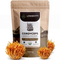 Longevity Botanicals Organic Cordyceps Gombakivonat Por 100g WY124; Koncentrált 10: 1 Ratio WY124; 100% Gyümölcstermesztési Alkatrészek 124; Cordyceps Militaris Természeti kiegészítés energia, Stamina & Légzőszervi támogatás