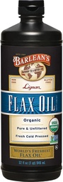 Barlean Organic Lignan Omega 3 Flaxseed Oil Solution for Women and Women, Cold Press Flax Seeds, 7230mg ALA Fatty Acid, Vegan and Gluten Free, 32 oz