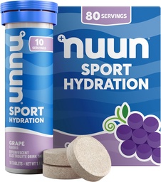 Nuun Sport Electrolyte tabletta Magnéziummal, kalciummal, Káliummal, kloriddal és nátriummal, gluténmentes & Vegan, Grape, 8 csomag (80 adag összesen)