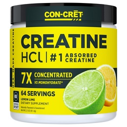 CONCRET Creatine HCl Promosed 124; Muscle, Cognitive, Cellular Energy Supporting - 124; No Bloating or Cramps - 124; USA Made & NSF Certified - 124; Lemon Lime (64 Serving)