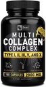 Multi Collagen Peptides Pills (Types) Grass Fed Collagen Pills (180 kapszula) - Hydrolysate Collagen Protein Blend for Hair, Skin, Nails, and Joint Support - Collagen Pills for Women