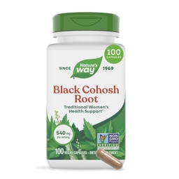 Nature 's Way Black Cohosh Root, Tradicionális támogatás a nők egészségére *, 540 mg / szerving, nem GMO projekt ellenőrzött, 100 kapszula