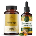 HERBAMAMA Red Sage and Turmeric Kit - Bundle of 1200 mg Red Sage Dan Shen Capsules & Turmeric Curcumin Drops 2 fl oz - Vegan, Non-GMO, Sugar & Alcohol- Free - 2 Pack