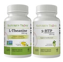 Nature 's Trove L-Theanine 200mg 120 Vegetáriánus kapszula & 5- HTP 100mg 120 Vegetáriánus kapszula - Nyugodt és egészséges hangulatú verem