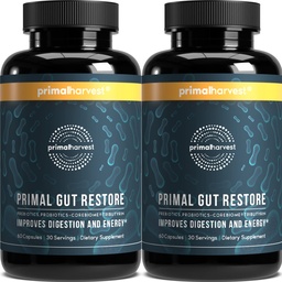 Primal Harvest 2 Pack, Restaurant for Gut Health, Primal Gut Restore w / POSTbiotics, PREBIotics and Probiotics for Women and Men, 60 CT - Digestion, Colon Cleanse, Helps Leaky Gut javítási