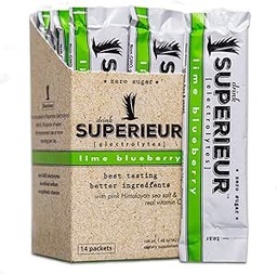 Superieur Electrolyte Powder Packets - Vegan Electrolyte Hydration Powder w / Sea Minerals - Keto Friendly, Non-GMO, Zero Sugar Electrolyte Supplement- Healthly Sports Drink -Lime Blueberry (14 Packets)