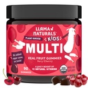 Llama Naturals Kids Multivitamin Gummies, Vegan, Organic with D, C & K, Toddler Real Fruit Gumi Vitaminok, rágótabletta, Teljes élelmiszer Multivitamin, Nincs hozzáadott cukor Cane, Cherry, 90 Ct
