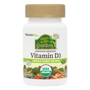 NaturesPlus Source of Life Garden Vitamin D3-60 Vegan Capsules, Pack of 3 - Immunrendszer támogatás - Certified Organic, Non- GMO, Gluten Free - 90 Total Servings