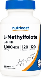 Nutricost Metilfolát 1000mcg, 120 Vegetáriánus kapszula - Gluten mentes, nem-GMO (metilált folát)