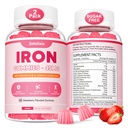 Vegan 2 Pack vaspótló gumik nők és férfiak, vérszegénység, vérépítő és energia támogatás vashiány, C-vitamin, A, B komplex, folát, CoQ10, Sugar Free, Non-GMO, 120 gróf