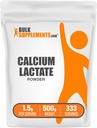 BulkSupplements.com Kalcium-laktát por - Kalcium-kiegészítő por, Élelmiszer-kategória - Tiszta és glutén mentes, 1,5 g per szerving, 500g (1,1 kg) (1-es csomag)