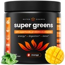 NutraChamps Super Greens Powder Premium Superfoods, 124; 20 + Organic Green Veggie Whole Foods, 124; Wheat Grass, Spirulina, Chlorella, 124; Antioxidáns, Digestic Enzyme & Probiotikus keverékek (9.0 OZ, Mango)