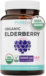 Szerves bodza kapszula - 10: 1 Extract Equals 5,000mg Fresh Boderberry (Vegan) for Immune Support, Allergia, Sinus Relief - Sambucus Nigra - Black Elderberry - 30 Caps (No Pills or Gumies)