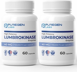 Puregen Labs Lumbrokináz 40 mg Kapszulánként Nagy hatáserősségű kiegészítésenként 124; Nagy aktivitású Lumbokináz Enzimek