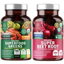 Number One Nutrition N1N Premium and Organic Superfood Greens and Beet Root Tablets for Immunity and Antioxidant Support, Packed with Alfalfa, Spirulina and Barley Grass, 120 Tabletta