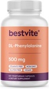 BESTVITE DL- Fenilalanin 500mg (120 Vegetáriánus kapszula) - Nincs Stearates - Nincs Filler - Vegan - Gluten Free - Nem GMO