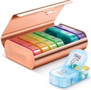 Zannaki Metal XL Hetente Pill Organizer 2 alkalommal egy nap, Nagy Utazás Napi Pill Box 7 nap, Hordozható hét Kétszer Pill Holder konténer, AM PM Pill Case Medicine Vitamin Medication Supplement, arany