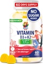 Cukormentes D3 K2-vitamin Gummies 5000 NE - Immune & Bone Support Gumies - D-vitamin gumi kiegészítés felnőttek számára - Magas-Felszívódás, Vegan, Halal, Gluten- mentes rágógumi vitaminok