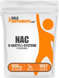 BulkSupplements.com NAC Powder - N- Acetyl Cystein 600mg, NAC Supplement - Antioxidant Support, Gluten Free - 600mg per Serving, 1667 Servings, 1kg (2,2 kg) (1-es csomag)