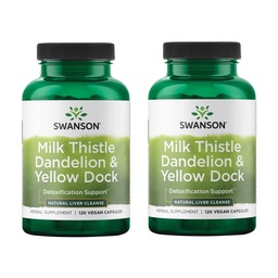 Swanson Milk Thistle, Gyermekláncfű & Sárga dokk - Gyógynövény májpótló kiegészítés - Természetes kiegészítés, amely segít fenntartani az általános egészséget és jólétet - (120 kapszula) (2 csomag)