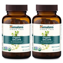 Himalaya Bacopa Monnieri Nootropic Herbal Supplement, Mentális éberség, Támogatók Nyugodt, Memória, Kognition, USDA Organic, Non-GMO, 750 mg, 60 Plant-Based Caplets, 2 Pack, 120 napos ellátás