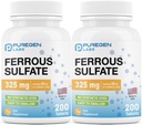 Puregen Labs Ferrous Sulfath 325 mg (65 mg elemi vas) Nagy potenciállal rendelkező vas kiegészítés 124; nincs mesterséges színezék-adalék - összesen 400 db, USA-ban gyártott tabletta