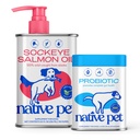 Native Pet Probiotic Powder for Dogs (4.1 Oz.) and Sockeye Salmon Oil for Dogs and Cats (8 Oz.) - Probiotics Powder for Digestive Health & Pure Omega-3 Fish Oil Supplement for Over All Health