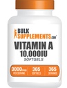 BulkSupplements.com A-vitamin 10000 NE Softgels - Retinyl Palmitát, A-vitamin kiegészítés - szem és immun támogatás, glutén mentes, 1 Softgel per szerving, 365 Count (1-es csomag)