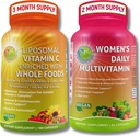 Antioxidáns & Immunity Support Bundle - Liposzómás C-vitamin 1500mg szerves Acerola Cherry & Camu Camu + női napi multivitamin vassal, Superfoods, probiotikumok és enzimek - Vegán, Non-GMO