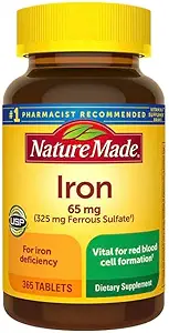 Természet Made Iron 65 mg 365 tabletta (325 mg vas-szulfátos), Élelmi kiegészítés Red Blood Cell Supplement, 365 tabletta, 365 nap Támogatás - NalkotSupplements Guide