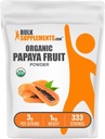 BulkSupplements.com Organic Papaya Fruit Powder - Ízesített por Carica Papaya Fruit - Gluten Free, 3g per Serving, 1 kg (2,2 kg) (1 db)