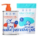 Native Pet Omega Omega Oil for Dogs - Fish Oz Oz & 5 Small Yak Chews for Dogs