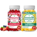Lunakai Prenatalis és D3-vitamin gumik Bundle - Terhesség Multivitamin Gummy vas- és folsav - Immunitás, Csont- és hangulattámogatási kiegészítés felnőttek számára - 30 napos ellátás