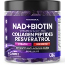 NAD +, Resveratrol, Berberine, & Biotin Anti- Aging Gumi - Hair, Skin, Nails & Joint Supplement - Collagen Peptides, Keratin, Cink, K2 & D3 Gummies - Regeneration- Non-GMO - Készült USA 60