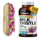 BIO KRAUTER ® Tejpogácsa-kiegészítés májtisztításhoz és méregtelenítéshez - Pure Vegan Milk Thistle Extract 1400 mg / Serving Сontains Silymarin - 250 kapszula, 125 napos ellátás, Non-GMO