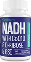NADH 50mg + CoQ10 200mg + D- Ribose 150mg kiegészítés, NADD + Immunrendszer, celluláris energia, fókusz, redukált nikotinamid Adenin Dinukleotid, 60 Veggie kapszula