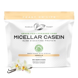 Muscle Feast Grass Fed Micellar Casein fehérje por, paszta emelt & Hormon ingyenes, lassú emésztés Casein fehérje - Támogatja az éjszakai izom helyreállítás, glutén szabad fehérje por - Vanilla, 4lb