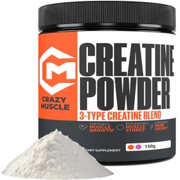 Crazy Muscle Creatine Monohidrát Powder, 5000mg Premium 3X ThreeAtine Pre Workout Mass Gainer, High Absorption Easy to take Powder Optimum Performance for Women & Women, 30 Servings