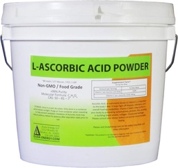 Duda Energy asc8p Pail of L- Ascorbinic Acid Powder 99 +% Food Grade USP36 / BP2012 Természetes fermentált tiszta fehér kristályok C-vitamin formájában, 8 lb.