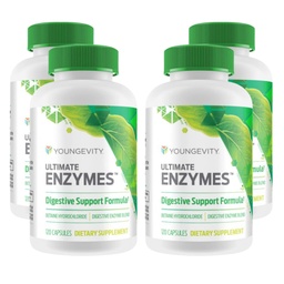Youngevity Ultimate Enzimes ® - Multi Enzimes for Digestion, Gas & Bloating Relief - Betaine HCl, Ox Bile, Pancreatine 10X, Papain 6M, Pepsin 1: 3000 (120 kapszula - 4 csomag)